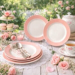 Martha Stewart Pink Rim Salad Plates Shabby Chic Cottagecore Farmhouse Set of 4